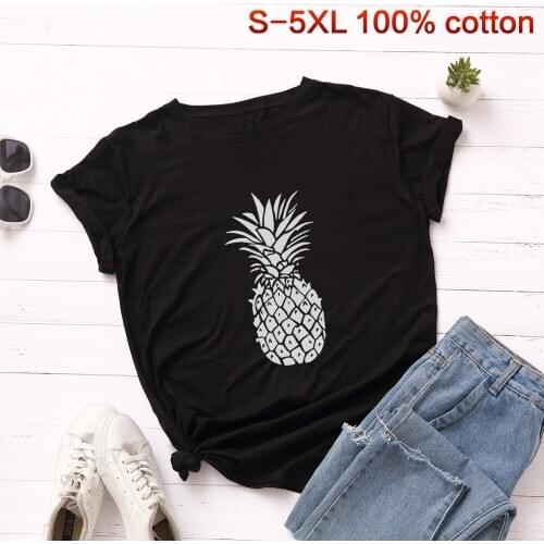Graphic Tee Summer Fashion Pineapple Print T Shirt Women Shirts 100% Cotton O Neck Short Sleeve T-Shirt Tops Casual Tshirt