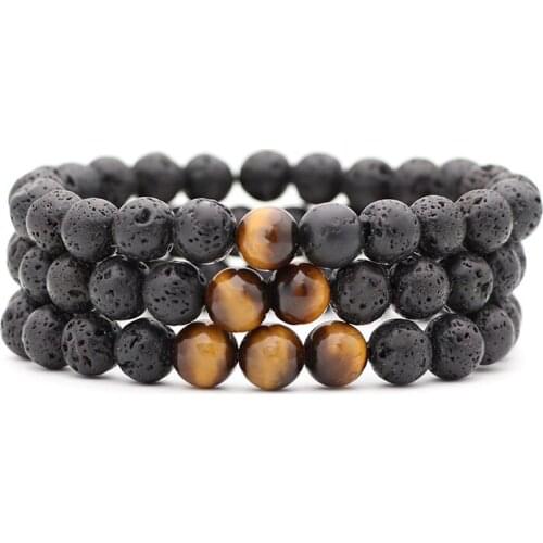 8MM Brown Tigers Eye Stone Black Lava Stone Essential Oil Diffuser Bracelet Balance Yoga Pulseira Feminina Buddha Jewelry