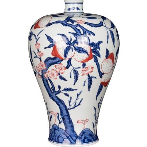 Chinese style hand painted longevity peach meiping vase ceramic vase living room porch bogujia model room soft flower vases