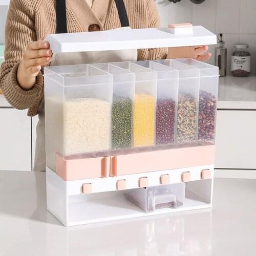 Sub-Grid Rice Bucket Grain Dispenser Storage Box Food Storage Kitchen Cereal Container Household Transparent Wall Shelf