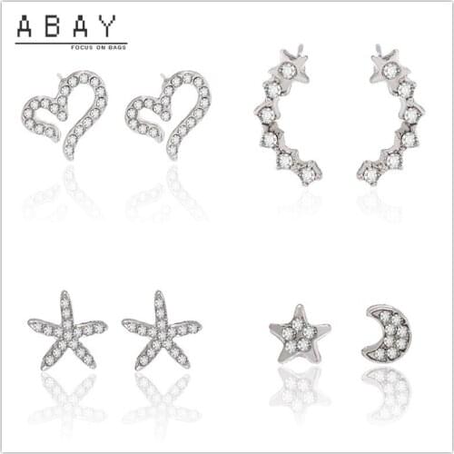 Fashion Geometric Inlaid Rhinestone Earrings Women 2020 New Hollow Love Starfish Moon Star Versatile Ear Pendant Wholesale