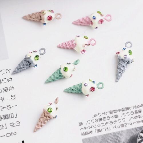MRHUANG 10pcs/lot Gold-Color Ice-cream Rhinestone Charms Pendant Fashion Jewelry Accessories fit Bracelet Necklace