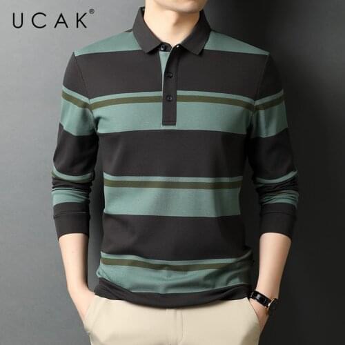 UCAK Brand Classic Casual Turn-down Collar Striped T Shirt Men Clothes Autumn Pure Cotton Streetwear Long Sleeve T-Shirts U5724