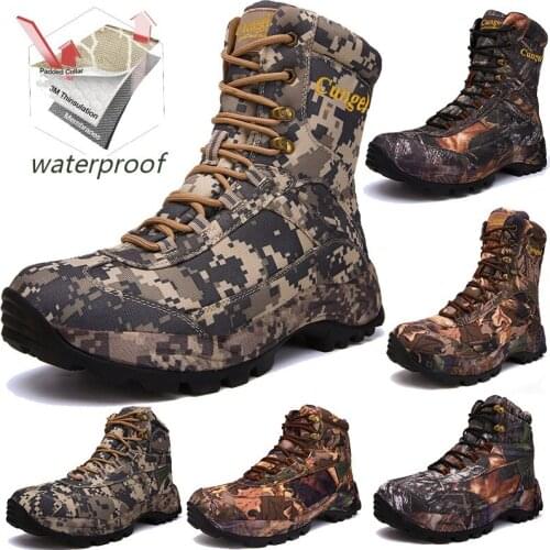 Men Hiking Shoes Waterproof High Quality Special Force Military Tactical Desert Combat Ankle Boots Army Work Boots Camouflage