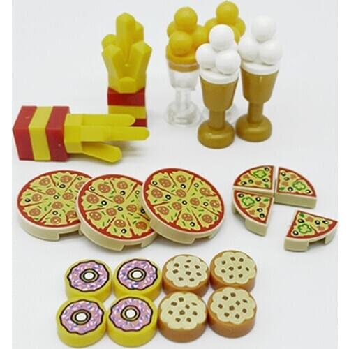 Foods Set DIY With Others Bricks City MOC Gifts For Friend Toys For Children Dessert Pizza Combo Educational Compatible Building