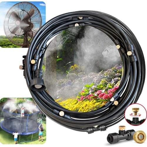DIY 10M Outdoor Misting Cooling System 10 Nozzles+2 Replacement For Garden Water Sprayer Patio Fan Mist Line