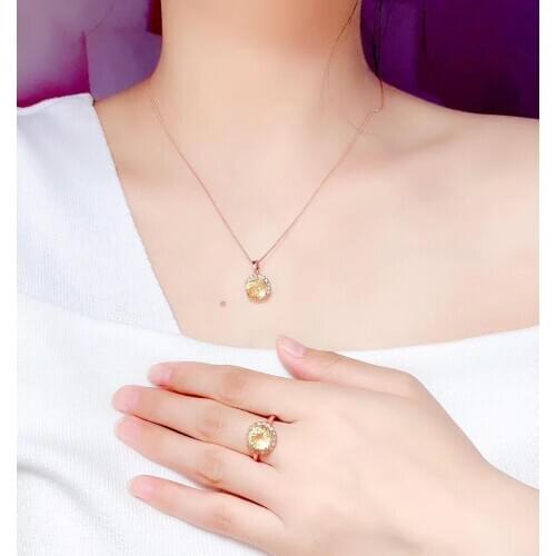 New Design Anniversary Best Gift Real natural citrine jewelry set Natural Real citrine 925 sterling silver 1 pendant, 1 ring