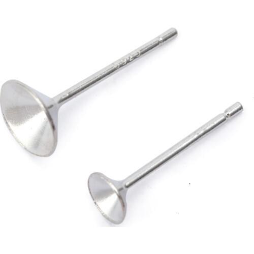 BASEHOME 925 Sterling Silver Earrings Settings 4mm/6mm Blank Round Base Cabochon Stud Ear Bowl Base Pure Silver Ear jewelry DIY