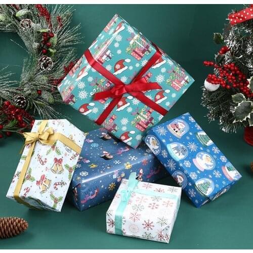 Christmas Gift Box Wrapping Paper Cartoon Santa Claus Flower Wrapping Paper Wholesale Gift Shop Gift Wrapping Paper
