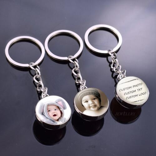 Handmade DIY Personalized Crystal Ball Keychain Double Sided Glass Ball Cabochon Jewelry Custom Baby Lover Photo Pendant Gift