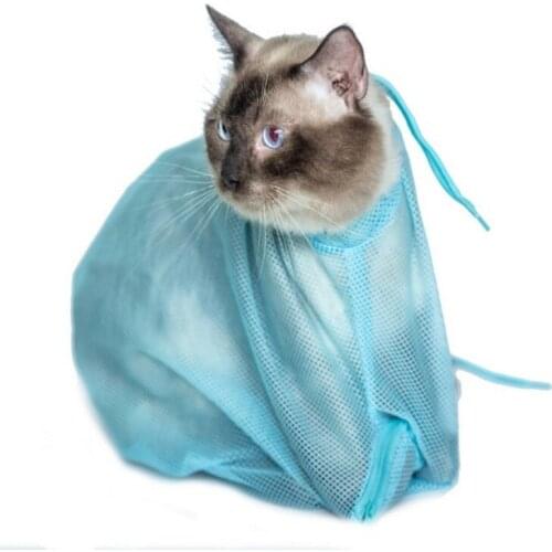 Mesh Cat Bathing Bag Cats Grooming Washing Bag Cat Bath Clean Bag No Scratching Bite Restraint Cat Supplies Nail Cutting 34x50cm