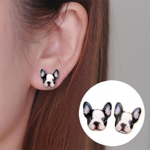Shuangshuo Fashion Vintage Oil Animal French Bulldog Earrings for Women Cute Puppy Dog Stud Earrings boucle d'oreille femme 2017