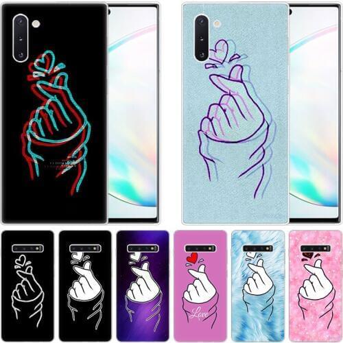 Love on the finger kpop heart Silicone Case for Samsung Galaxy Note 10 Pro 9 8 5 M30S M40 S10E S10 5G S9 S8 Plus S7 S6 Edge S5