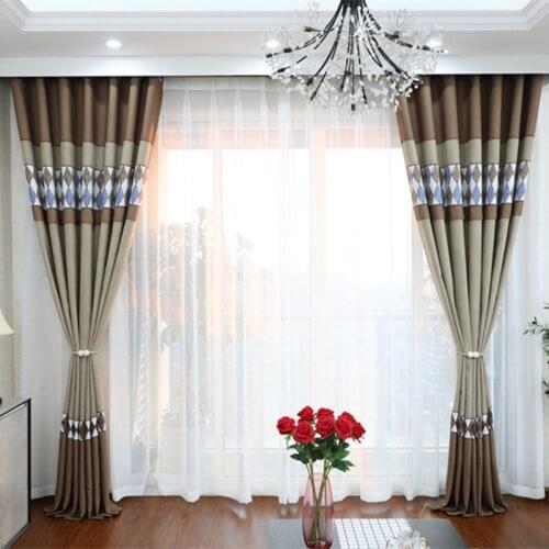 Modern Chinese Curtain Solid Color Peach Skin Three-color Stitching Curtains for Living Room Bedroom Classical Curtain Custom