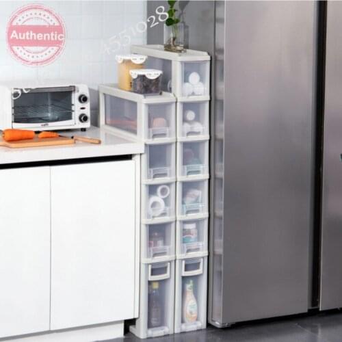 Width 15cm Kitchen Quilted Storage Rack with Drawer Slot Storage Rack Plastic Multi-layer Floor Pulley Corner Storage Cabinet