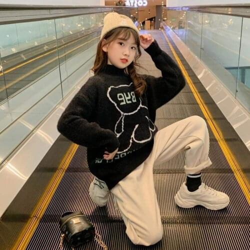 Girl Sweater Kids Knitting Outwear Tops 2021 Vintage Fleece Thicken Warm Winter Autumn Overcoat Homewear Children Clothing