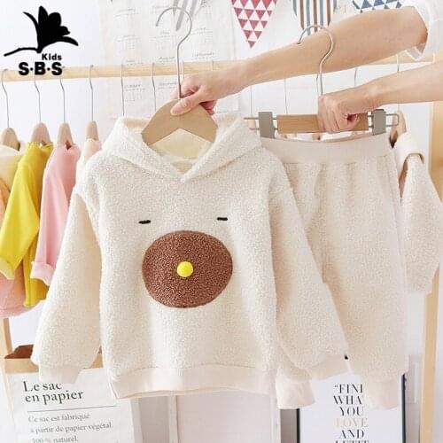 Boys and Girls Sweater Suit for Winter Teddy Velvet Thickened Childrens Korean Style Cartoon Jacket with Pants Two-piece Suit