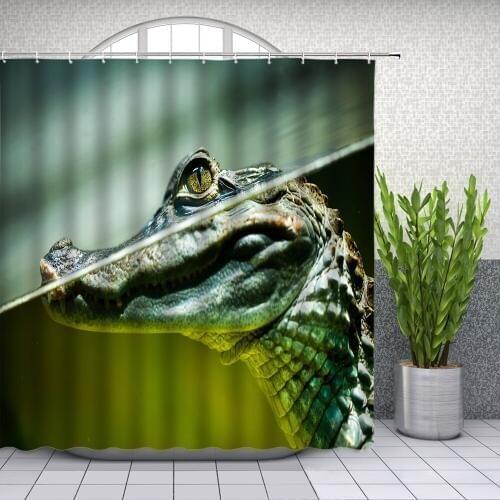 Funny Animal Shower Curtains 3D Printing Lake Foraging Terror Crocodile Bathroom Decor Home Bath Polyester Fabric Curtain Set