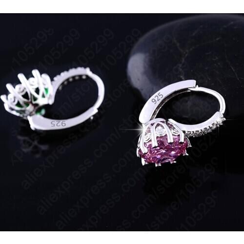 NEW Colorful Heart Band Real Pure 925 Sterling Silver Jewelry Cubic Zirconia Stone Earrings Fashion Women Favourites
