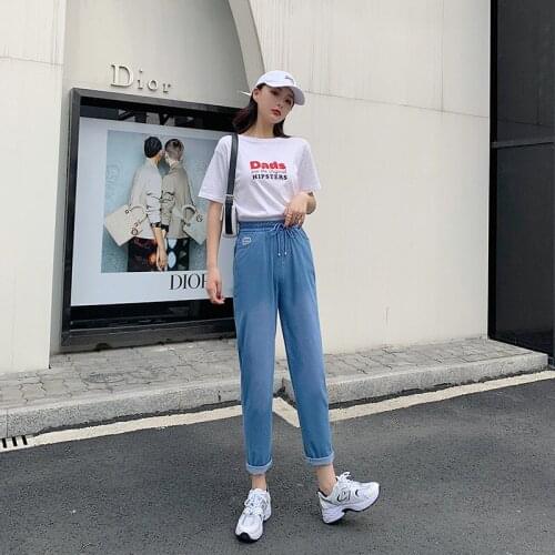 Women Pants Streetwear Thin Type Jeans Show Thin Nine Points Type Loose Cotton Leisure Feet Pants For Women Dropshipping HJZ148