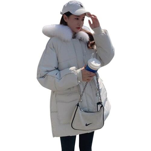 Women Winter Hooded Faux Fur Collar Windproof Big Pocket Midi Warm Coat Puffer Jacket Cotton Padded Parkas Outwear Overcoat