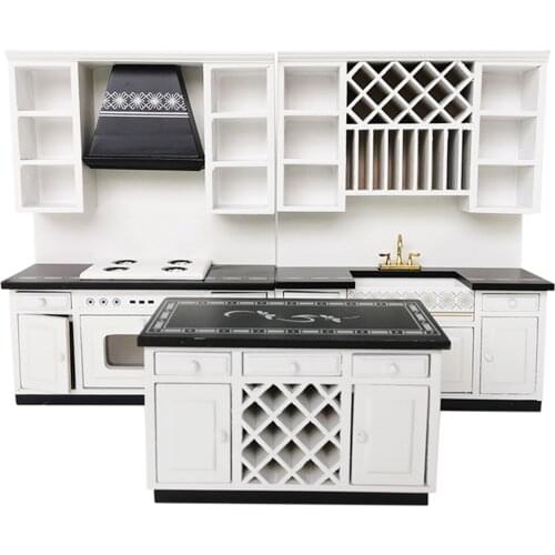 1/12 Scale Dollhouse Miniature Furniture Wooden Kitchen Stove Sink Cabinet Cupboard Set Accessory