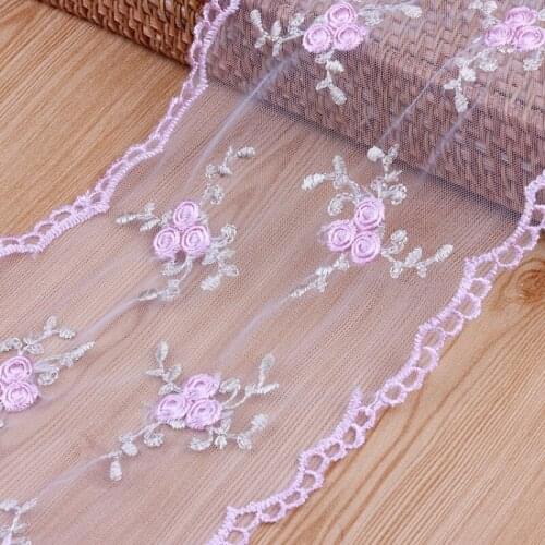 1 Yards 15 cm Pink Lace Flower Embroidered Bilateral Applique Trim Ribbon Sewing Decor Craft DIY Accessories