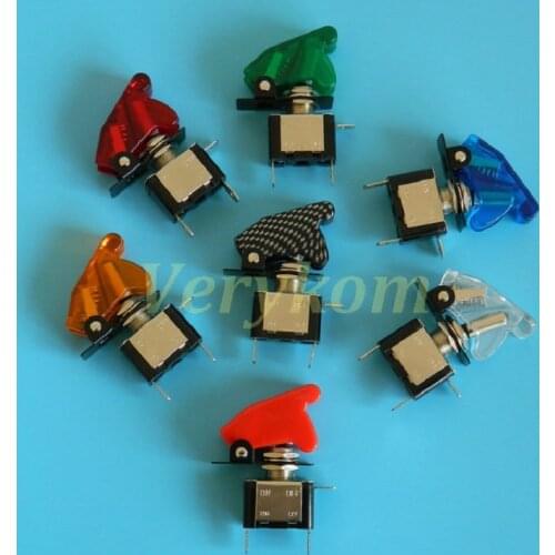 100pcs/lot 12V 20A Auto Car Vichel Motorcycle Racing Toggle Switch With Safety Cover LED Lamp Guard Red Blue Green Yellow SPST