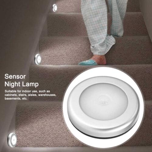 3Pcs Mini Body Induction Lamp Motion Infrared Sensor LED Cabinet Sensor Light Night Light Round for Hallway Corridor Cabinet