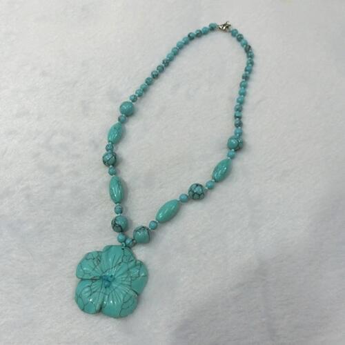 3pcs Fashion Bohemian Tribal Natural Stone Green Turquoises Jewelry Bead Halsband Carve Flower of Life Pendant Necklace Free