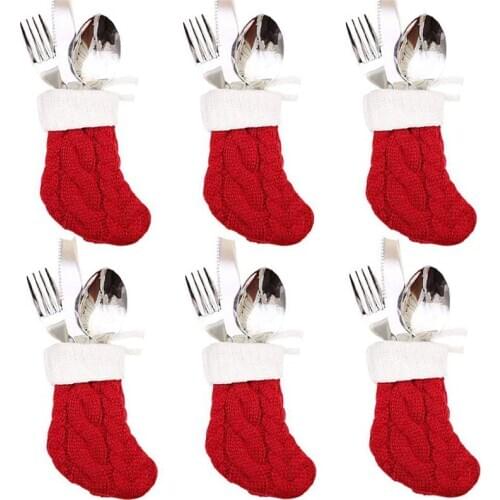 30 Pcs Knitted Christmas Stockings Knife Fork Bags Tableware Holders Xmas Dinner Table Ornaments Party Decoration Wholesale X2