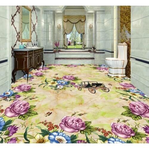 3D Flooring PVC Waterproof Wallpaper Floral European marble Living Room Balcony bathroom Floor Decor Sticker mural Custom