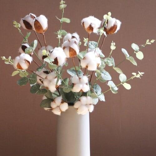 4 Heads of Cotton Natural Dry Branch Dried Flower Simulation Bouquet Home Furnishing Decoration Wedding Home Decoration