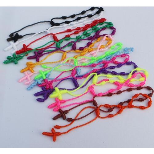 6pcs/lot 15Colors Handmade Lucky colors Knotted Rosary Cross Religious Rosary Bracelet DECENARIO BRACELETS For Women Girls