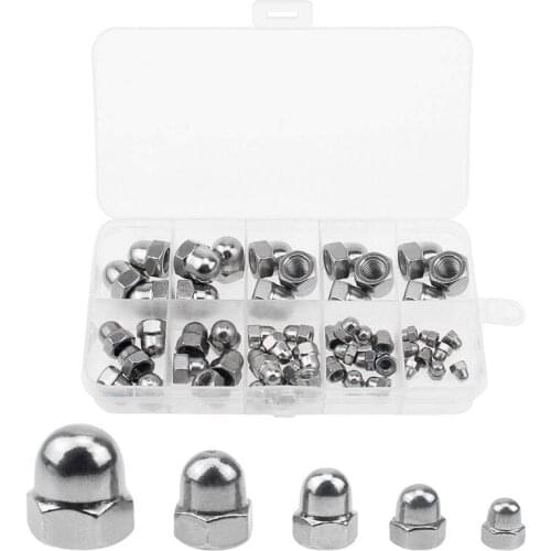 95Pcs Dome Hex Cap Nut Bolt M3/M4/M5/M6/M8 Stainless Steel Nuts Lock Nuts Round Fastening Nut Hexagon Domed Cap Nut Retail
