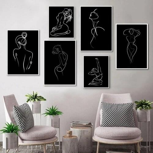 Abstract Woman One Line Drawing Painting Black and White Minimalist Wall Art Canvas Picture Modern Poster Home Room Wall Decor