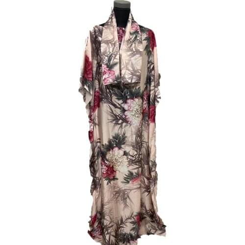 African dresses for women 2021 New Hijab Printed Silk Muslim Abaya Robe Dress Traditional Good Price Floral Kaftan Dress
