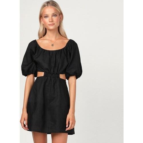 Ardm Fashion O-Neck High Waist White Dresses Women 2021 Lantern Sleeve Hollow Out Princess Mini Dress Female Casual Summer Dress