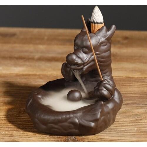 Purple Clay Chinese Dragon Backflow Incense Burner for Tower Incense and Incense Stick Zen Censer Home Decoration Aroma Diffuser