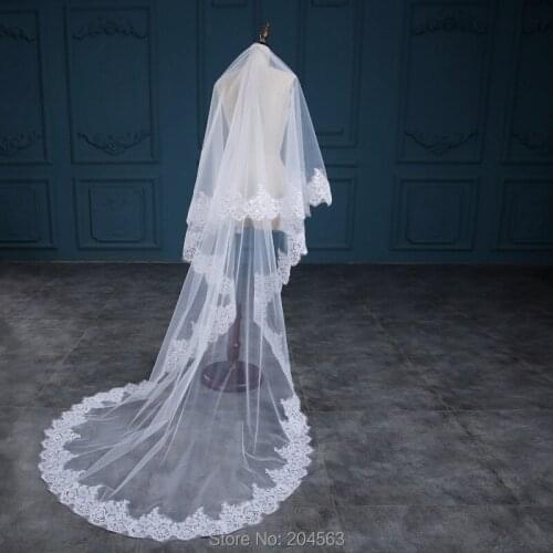 White or Ivory One-Layer Stunning Wedding Veils Lace EdgeTulle Veil for Bride with Comb HL2019