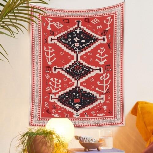 Bohemian Tapestry Wall Hanging Red Moroccan Totem Tapestry Psychedelic Art Wall Decor Boho Wall Cloth Carpet Blanket Home Decor