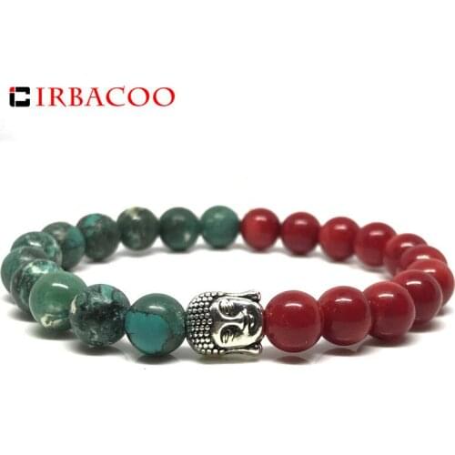IRBACOO 2020 Mens Bracelet Bali Phoenix Stone, Red Coral Stone With Silver-color Buddha Head Charm Bracelet For Men Jewelry