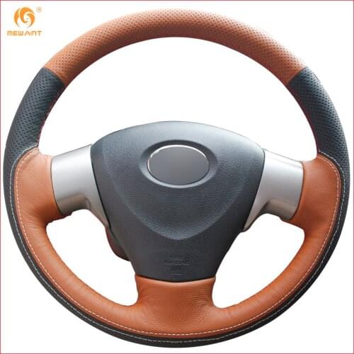 MEWANT Black Brown Genuine Leather Car Steering Wheel Cover for Toyota Corolla 2006-2010 Matrix 2009 Auris 2007-2009 Accessories