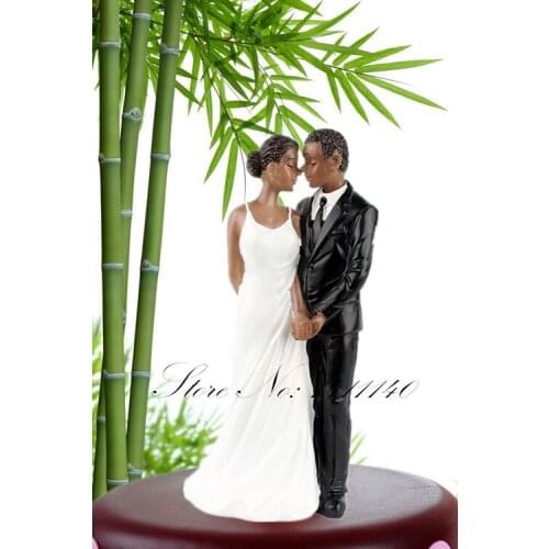 Dark Skin Couple "Wedding Bliss" Cake Topper Figurine for Wedding Cake Decorations Supplies Gifts Favors free shipping
