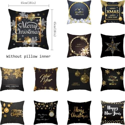 Black Cushion Cover Christmas Decorations for Home Pillowcases Sofa Cushions Pillow Cases 45x45 Nordic New Years Covers 2021