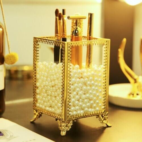 Metal Frame Brush Pencil Holder Makeup Organizer Clear Make Up Organiser Room Dressing Table Cosmetic Box