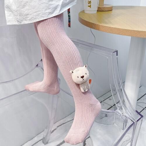 Kids Cotton Ribbed Doll Tights For Children Spring Girl Knitted Pantyhose Toddler Cute Soft Pants korean Baby Sticky Accessories
