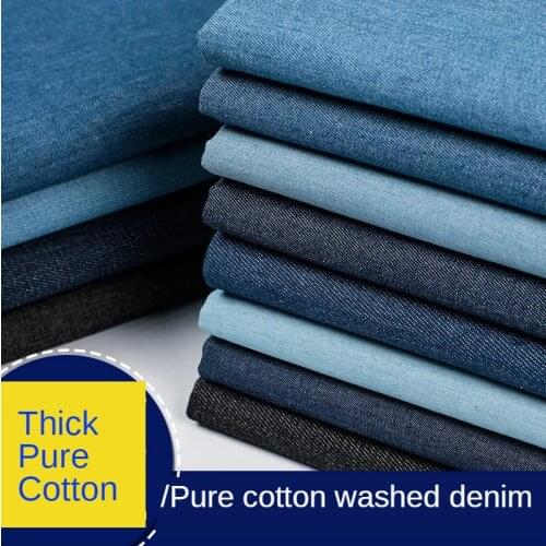 Denim Fabric Pure Cotton 100% for Dress Coat Pants Shirt Apron Clothes Sewing Diy Thickened Washed Plain Textile Blue Black