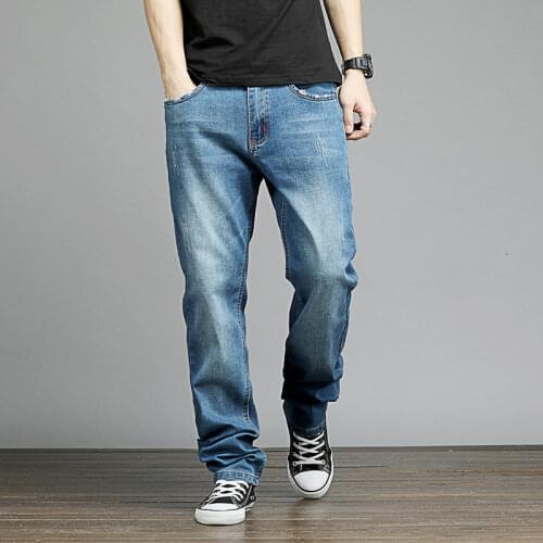Mens Large Size Jeans Straight Fit Stretch Denim Trousers Male Spring Autumn Black Blue Big Size Vintage Casual Loose Jean Pant