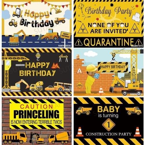 Birthday Photography Backdrops Construction Zone Excavator Truck Crane Builder Boy Newborn Customized Backgrounds Photo Studio